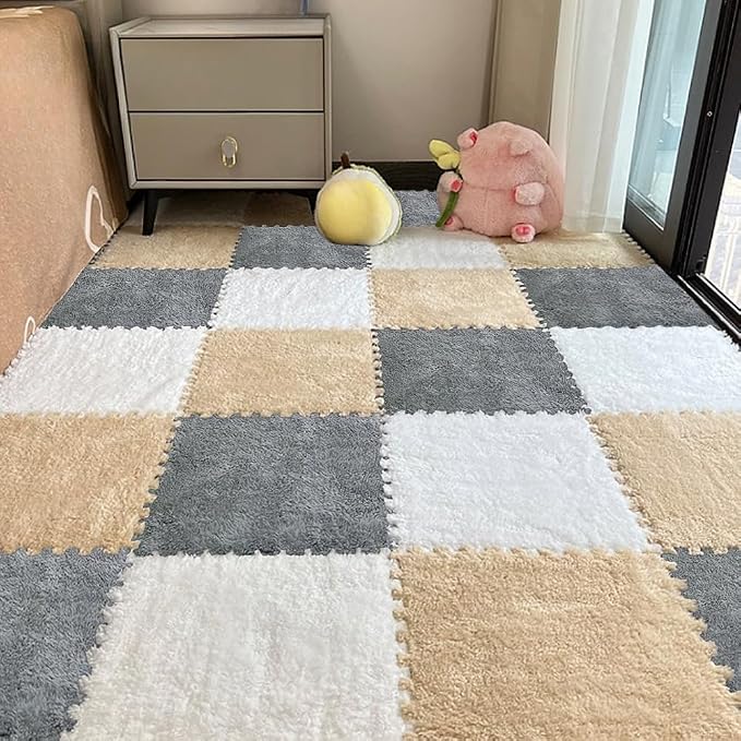 12pcs Carpet Squares Puzzle Floor Mat, Plush Interlocking Carpet Tiles by Unknown