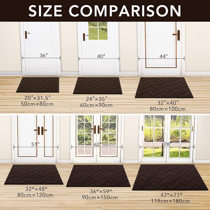 hicorfe Indoor Doormat, Welcome Door mat, Non Slip Door Mats 20"x32" Absorbent - Image 3