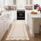 GarveeHome Scalloped Bow Rug for Living Room, Solid Beige Rug for Dorm - Image 2