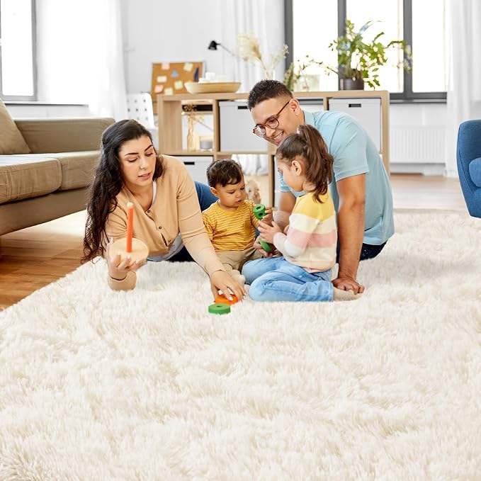 Mugorn 5x7 Rugs for Living Room, Large Fluffy Cream White Area Rugs for Bedroom - Image 2