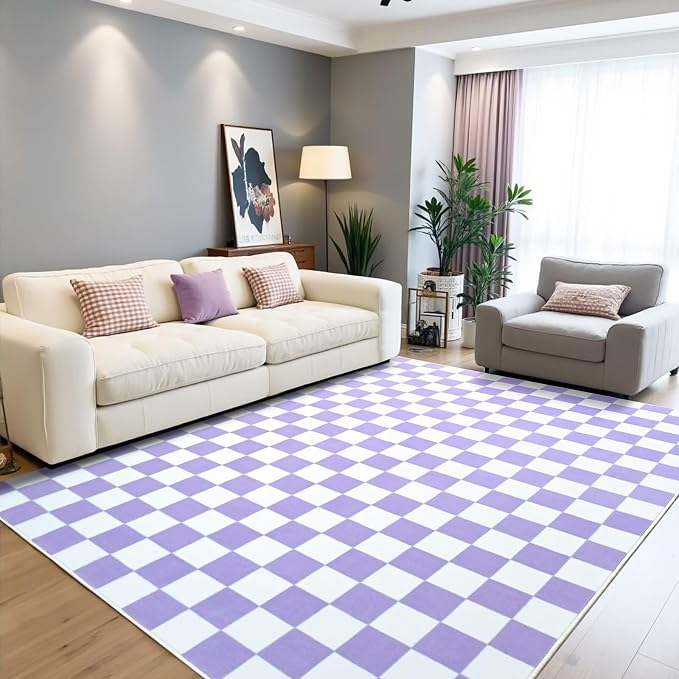 Terrug Purple and White Checkered Rug - Image 2