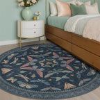Dark Blue Vintage Playroom Round Rug 6ft, Washable Soft Area Rug - Image 6
