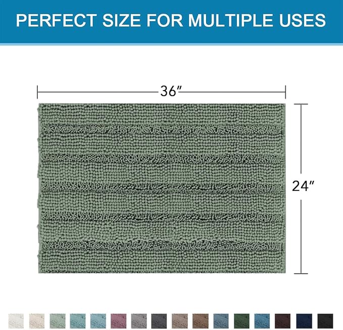 H.VERSAILTEX Bath Mats for Bathroom Non Slip Extra Thick Chenille Striped Bath - Image 2