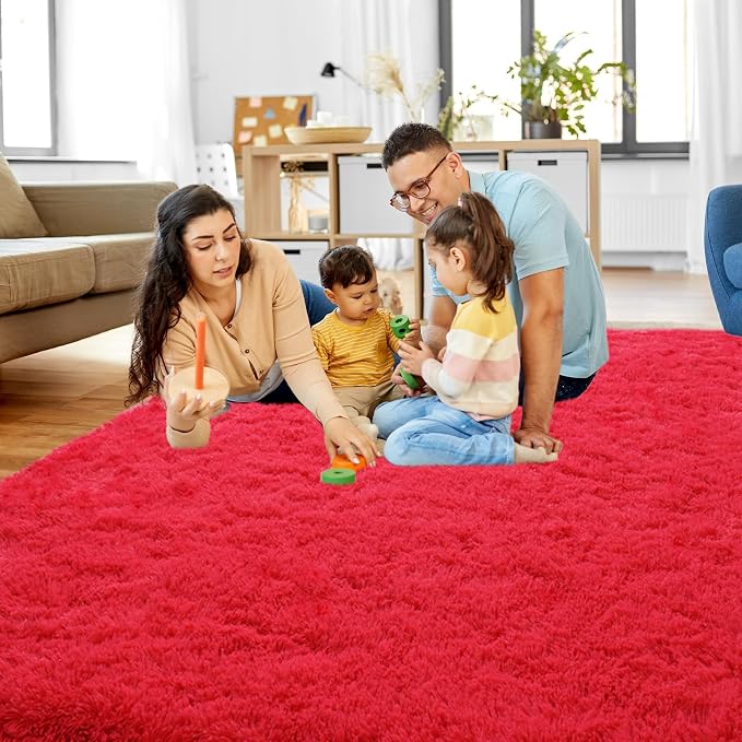 Mugorn Red Rugs for Living Room, 5x7 Large Fluffy Area Rugs for Bedroom - Image 6