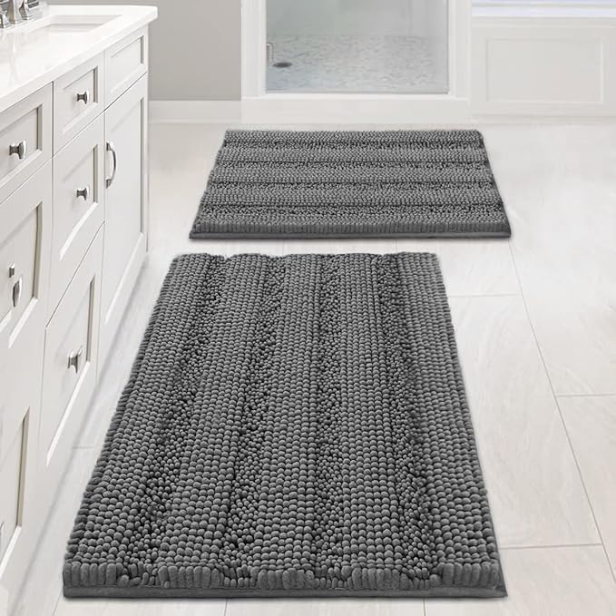 H.VERSAILTEX Grey Bathroom Rug Set Bath Mats, 2 Piece Bath Rugs Non Slip Thick by HVERSAILTEX