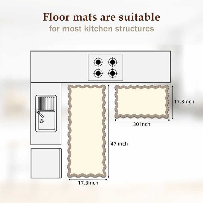 Arenarug Scalloped Kitchen Mats Rugs Sets of 2 Cushioned Anti Fatigue Floor Mat - Image 2