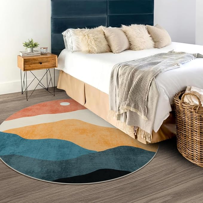 5 ft Abstract Round Rugs for Bedroom, Washable Non-Slip Circle Rug, Soft - Image 7