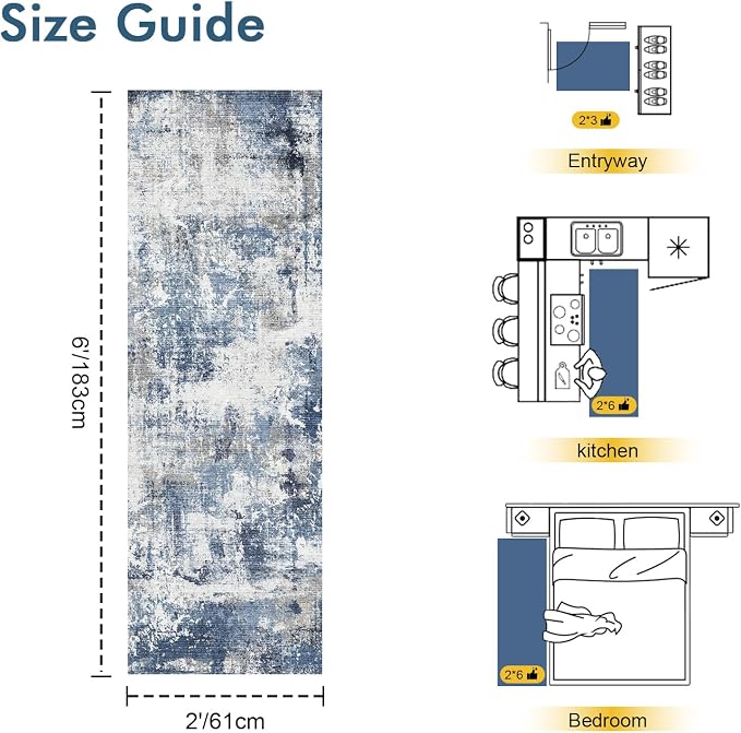 2x6 Ft Washable Runner Rug, Non-Slip Low Pile Hallway Kitchen Area Rug - Image 2