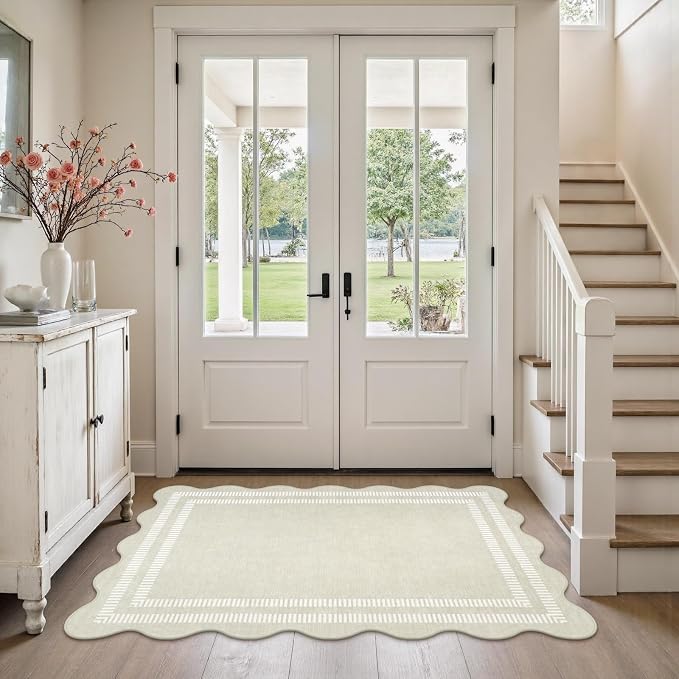 Washable 3x5 Indoor Entryway Rug, Neutral Beige Soft Non Slip Rugs Stain - Image 3