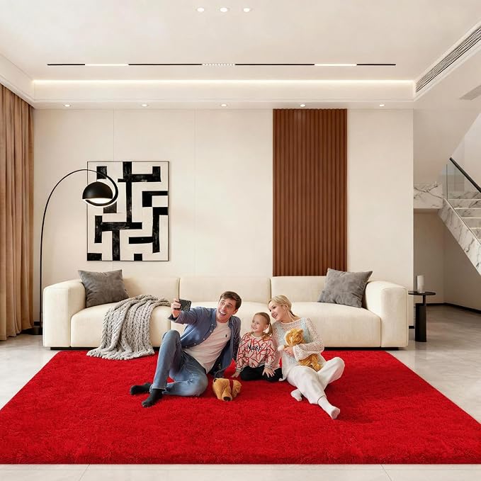 6x9 Area Rugs for Living Room, Large Fluffy Red Rugs for Bedroom, Fuzzy Shag - Image 6