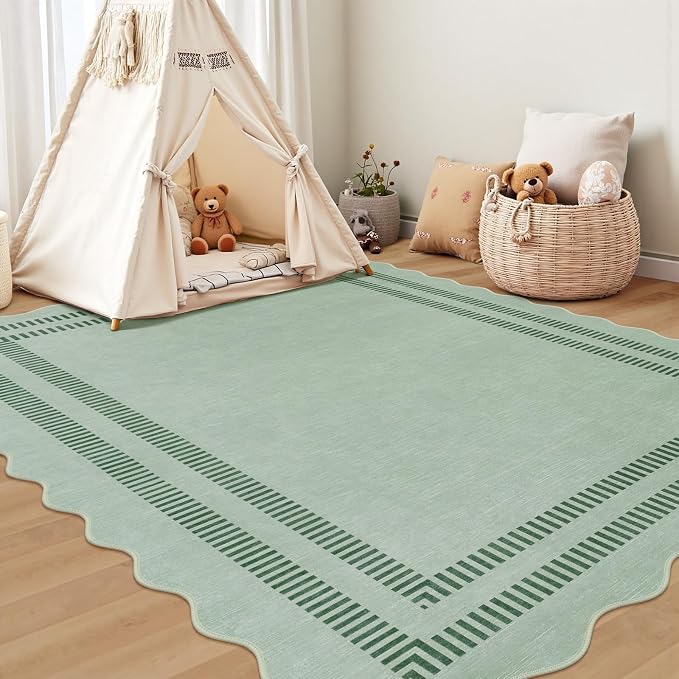 Scalloped Rug 5x7, Washable Area Rug Soft Rugs Non-Slip Throw Carpet - Image 3