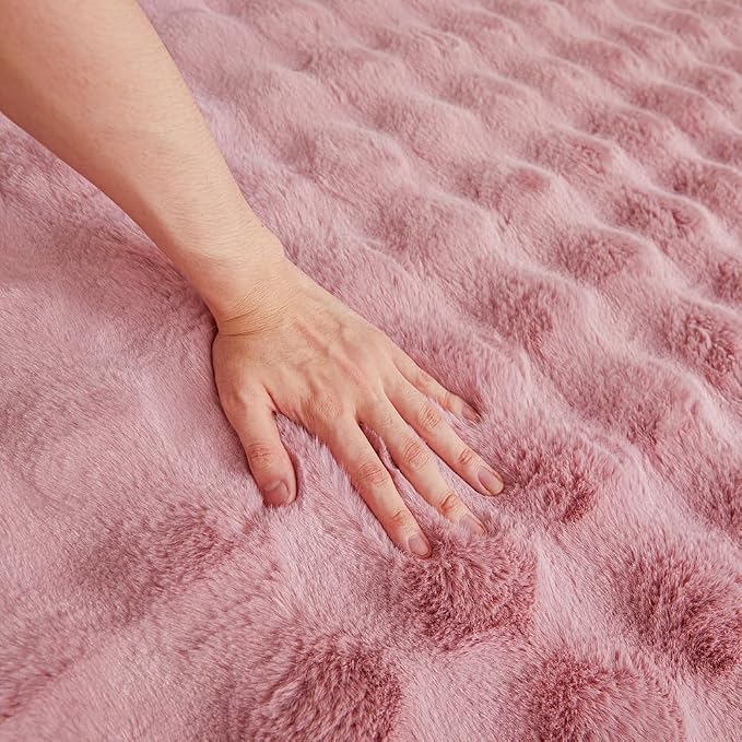 Dusty Rose Rabbit Plush Rug 2'x3', Fluffy Faux Fur Shaggy Area Rug - Image 5