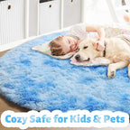 Amdrebio Tie-Dyed Light Blue Round Circle Rug 5Ft - Image 2