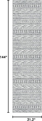 KUTA Hallway Runner Rug 2.6x12 Non-Slip Washable, Moroccan Vintage Beige Boho - Image 2