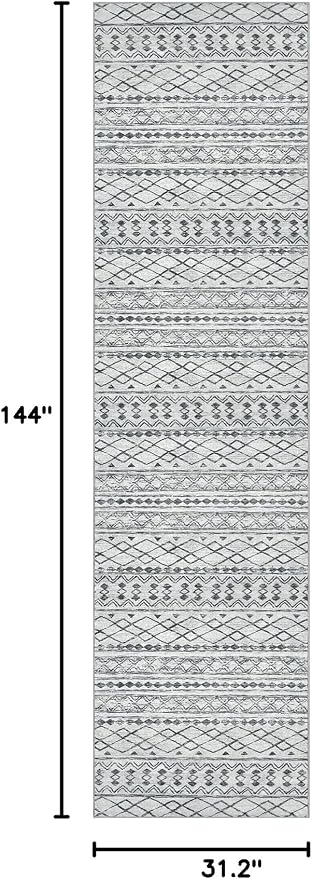 KUTA Hallway Runner Rug 2.6x12 Non-Slip Washable, Moroccan Vintage Beige Boho - Image 2