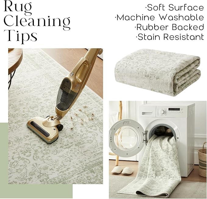 Sage Green Boho Front Door Mat for Indoor Entrance Washable Non Slip Cute - Image 4
