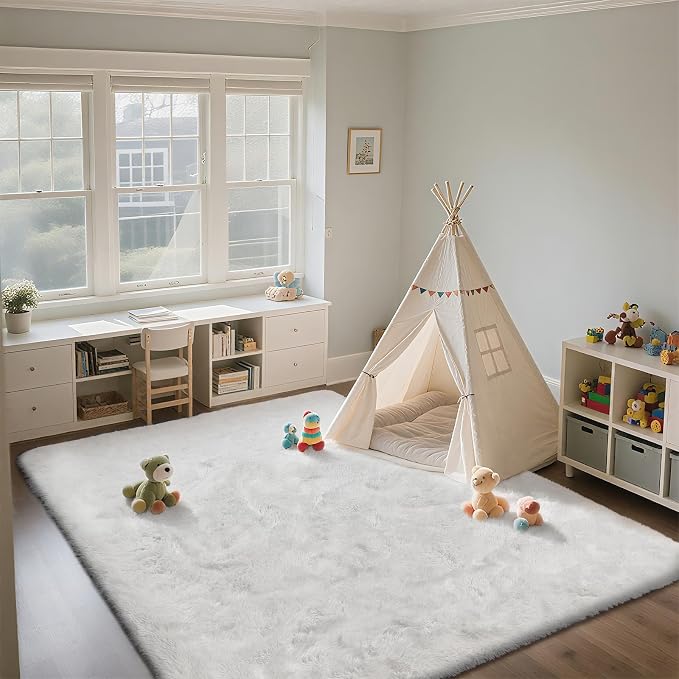 Shag Area Rugs for Bedroom Living Room, 6X9 Ultra Soft White Fluffy Area Rugs - Image 4