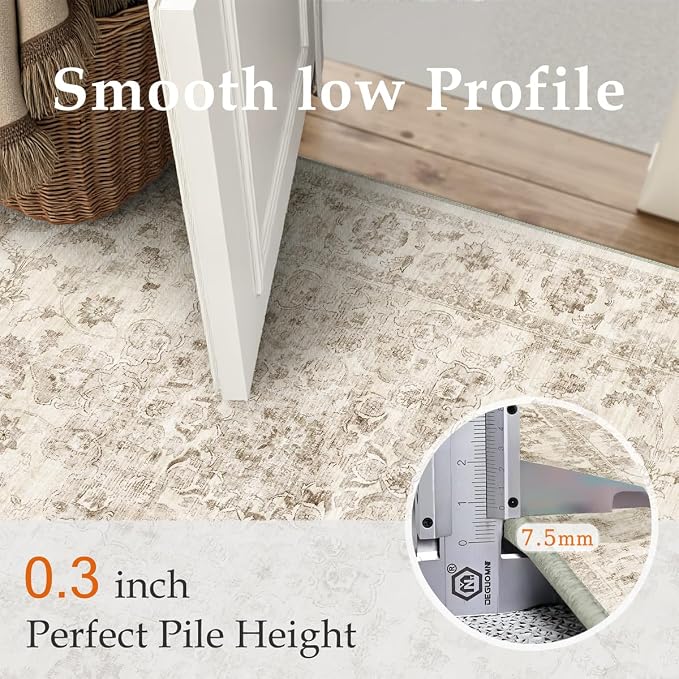 10x12 Neutral Area Rug Beige Vintage Living Room Bedroom Washable Carpet - Image 8