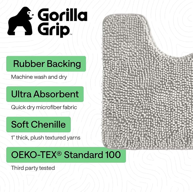 GORILLA GRIP Plush Absorbent Shaggy Chenille Bath Rug Mat - Image 3