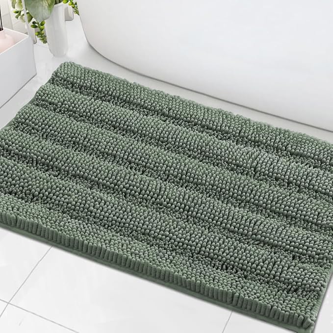 H.VERSAILTEX Bath Mats for Bathroom Non Slip Extra Thick Chenille Striped Bath by HVERSAILTEX