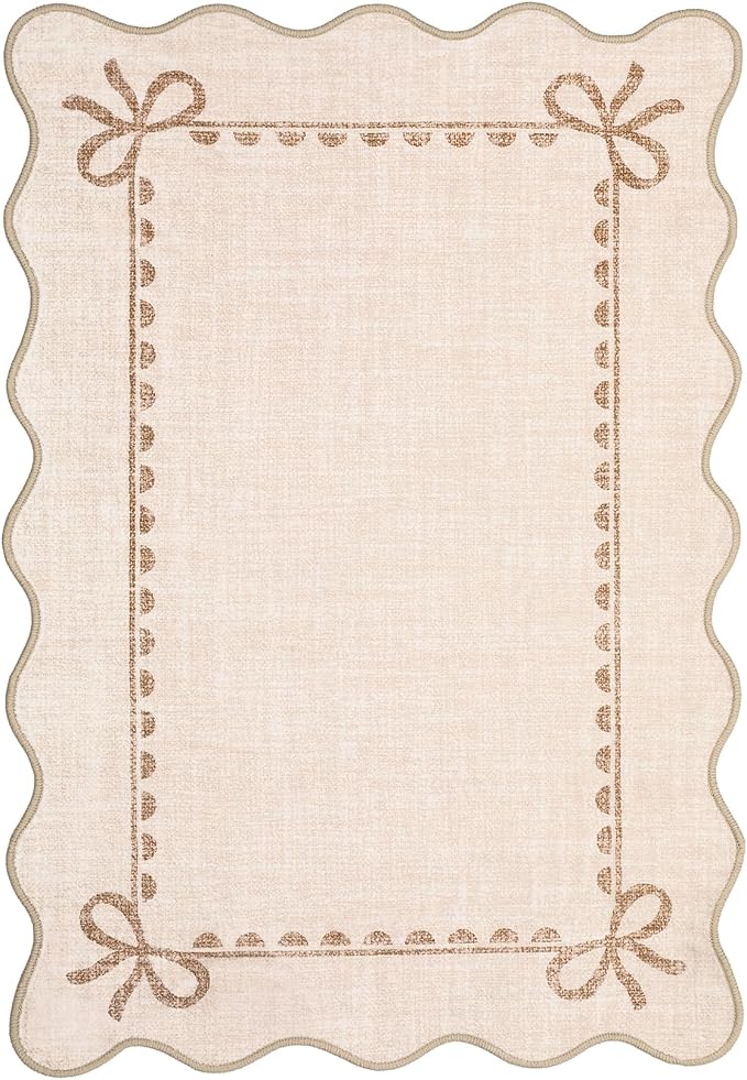 GarveeHome Scalloped Bow Rug for Kitchen Floor, Solid Beige Rug for Dorm - Image 7