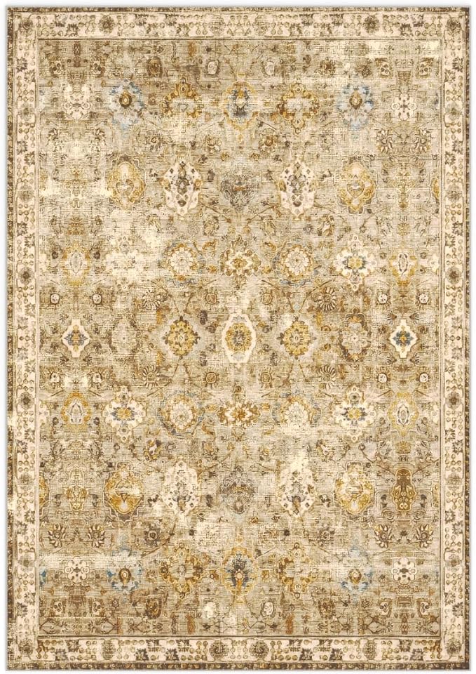 8x10 Area Rug for Living Room-Vintage Farmhouse Boho Floral Neutral Washable - Image 8