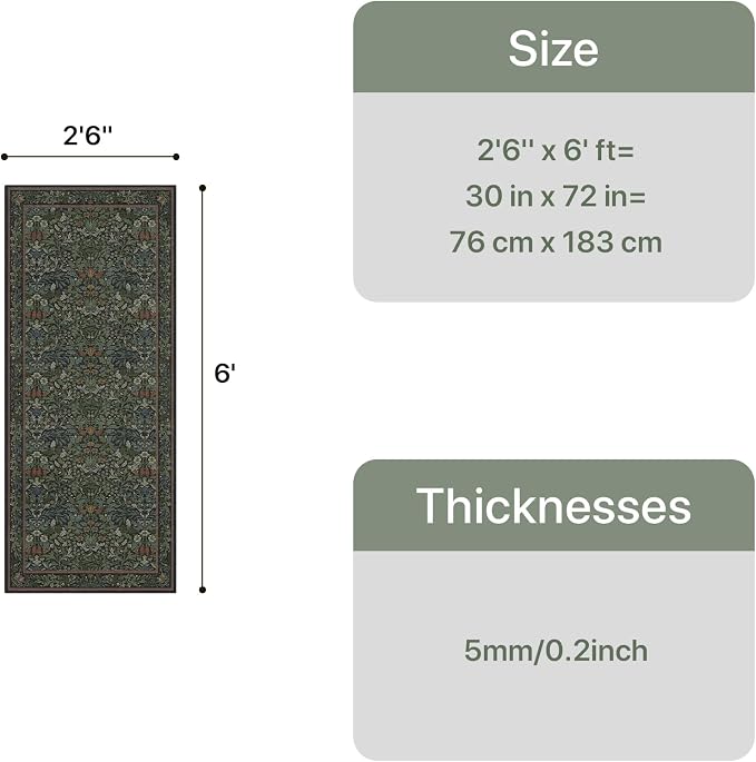 GENIMO Floral Washable Runner Rug 2’6”x6’, Non-Slip Long Hallway Carpet - Image 2