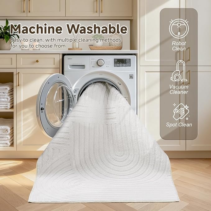 Pauwer 4x6 Washable Area Rugs for Living Room Modern White Solid Color Soft - Image 6
