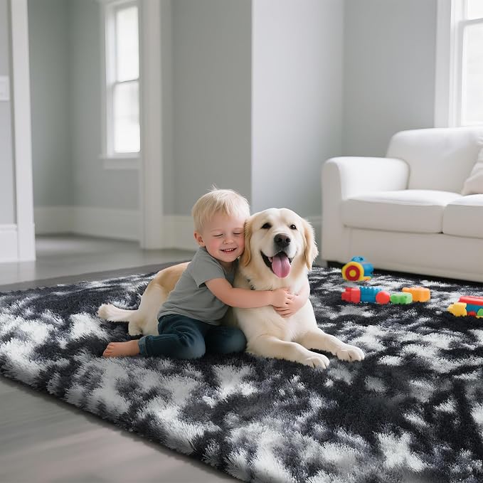 Fluffy Rug Shag Area Rug, Mottling Black 3x5 Area Rugs - Image 5