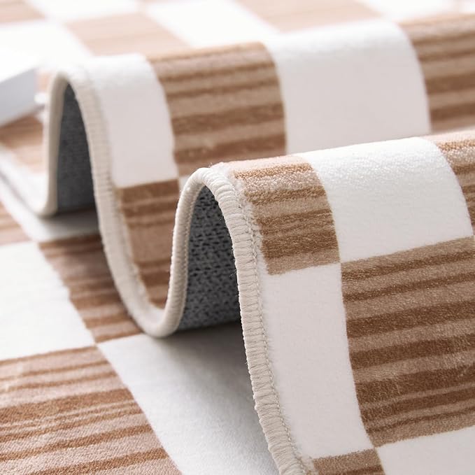 jinchan 4x6 Brown Checkered Area Rugs - Image 8