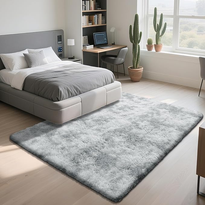 Fluffy Rug Shag Area Rug, Mottling Grey 4x6 Area Rugs - Image 3