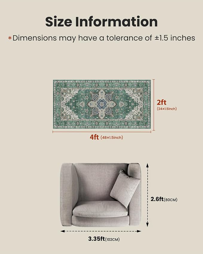 AMADA HOMEFURNISHING 2x4 Washable Area Rug, Low-Profile Entryway Rug - Image 2