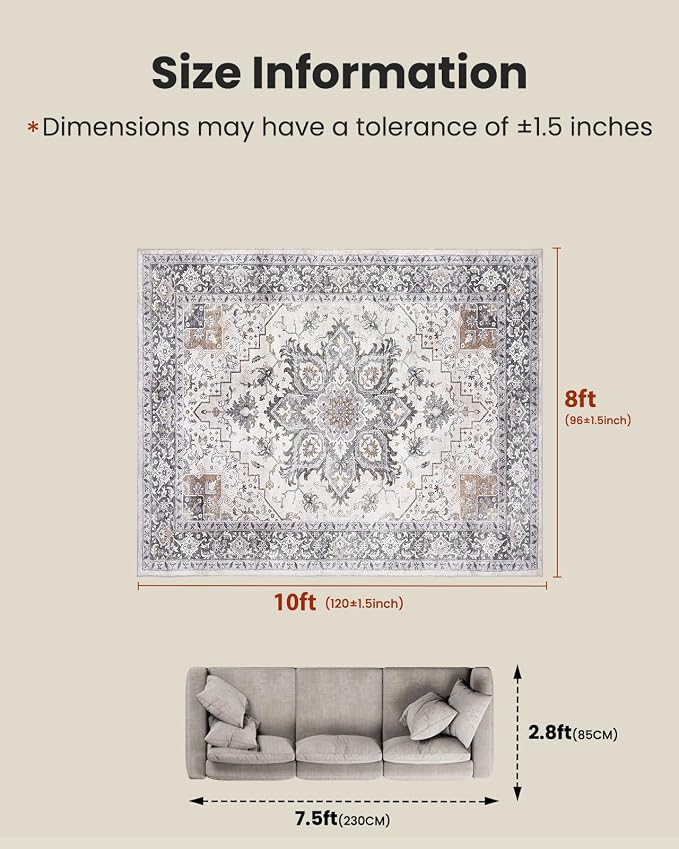 AMADA HOMEFURNISHING 8x10 Area Rugs, Low-Profile Large Washable Area Rug - Image 2