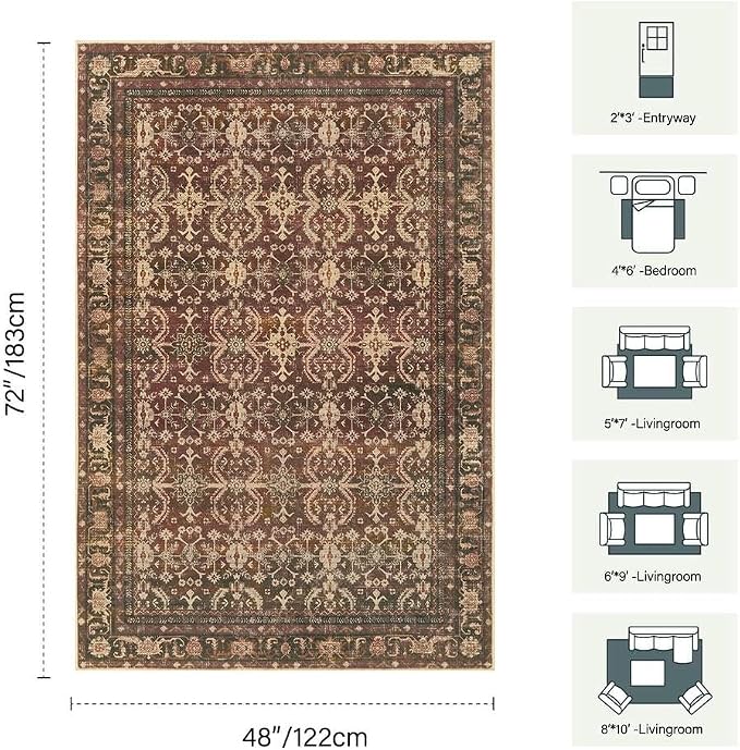 Rugxara Area Rugs for Living Room Bedroom, Washable Christmas Rug, Vintage - Image 2