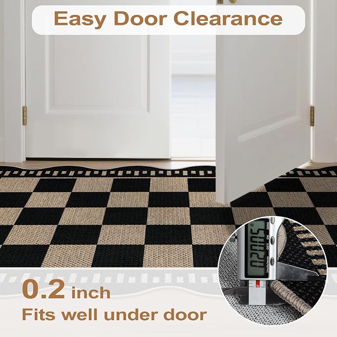 Checkered Easy Jute Entryway Rug, 2x3 Washable Non Slip Kitchen Rug, Indoor - Image 6