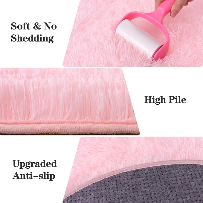 Round Pink Rug for Bedroom, 6 ft Circle Area Rugs for Living Room, Soft Fluffy - Image 6