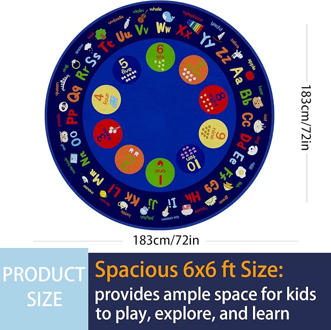 Classroom Round Rug, 6×6Ft ABC Rugs - Image 3