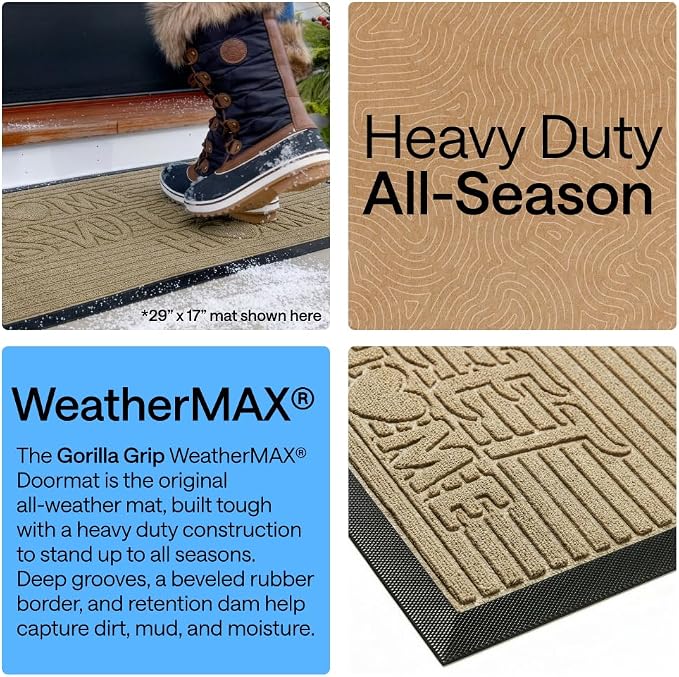 GORILLA GRIP 100% Waterproof All-Season WeatherMAX Doormat 35x23, US Designed - Image 3