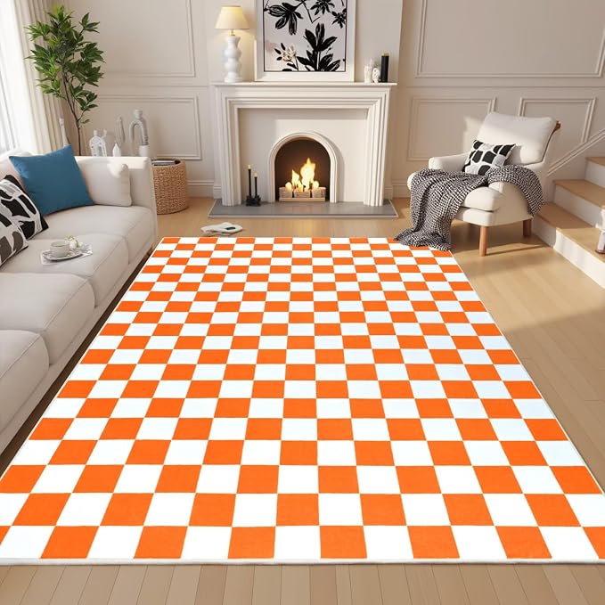 Terrug Orange and White Checkered Rug - Image 3