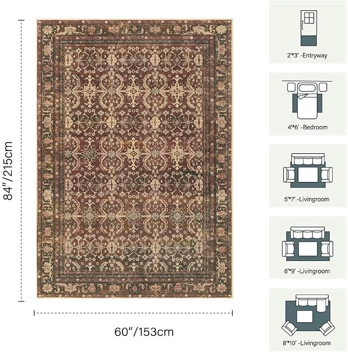 Rugxara Oriental 5x7 Area Rugs for Living Room Bedroom, Vintage Washable - Image 2