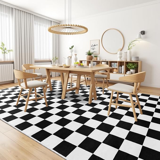 Terrug Black and White Checkered Rug - Image 4