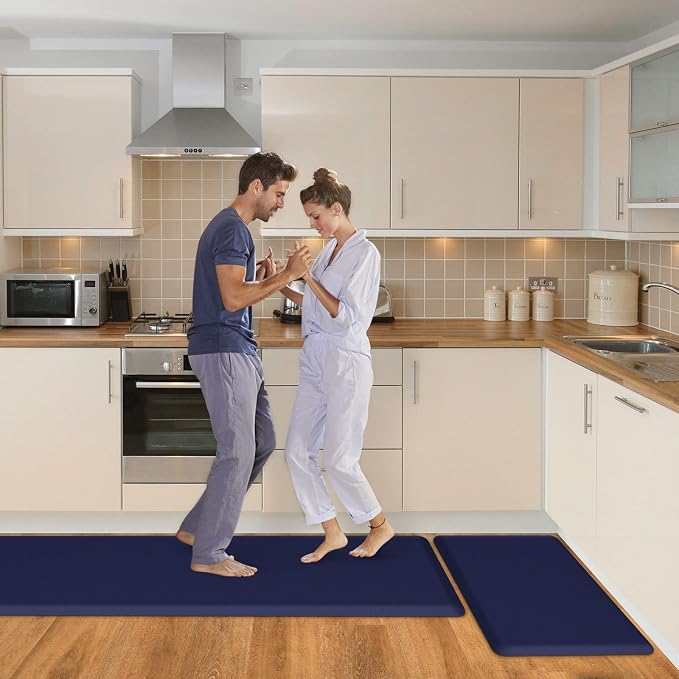 HappyTrends Kitchen Mat, 17.3"x28"+17.3"x60" Navy, Cushioned Comfort - Image 7