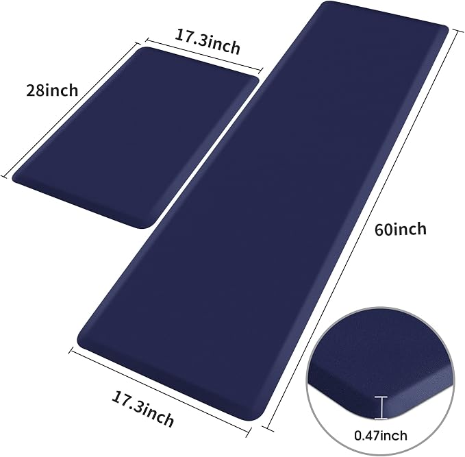 HappyTrends Kitchen Mat, 17.3"x28"+17.3"x60" Navy, Cushioned Comfort - Image 2