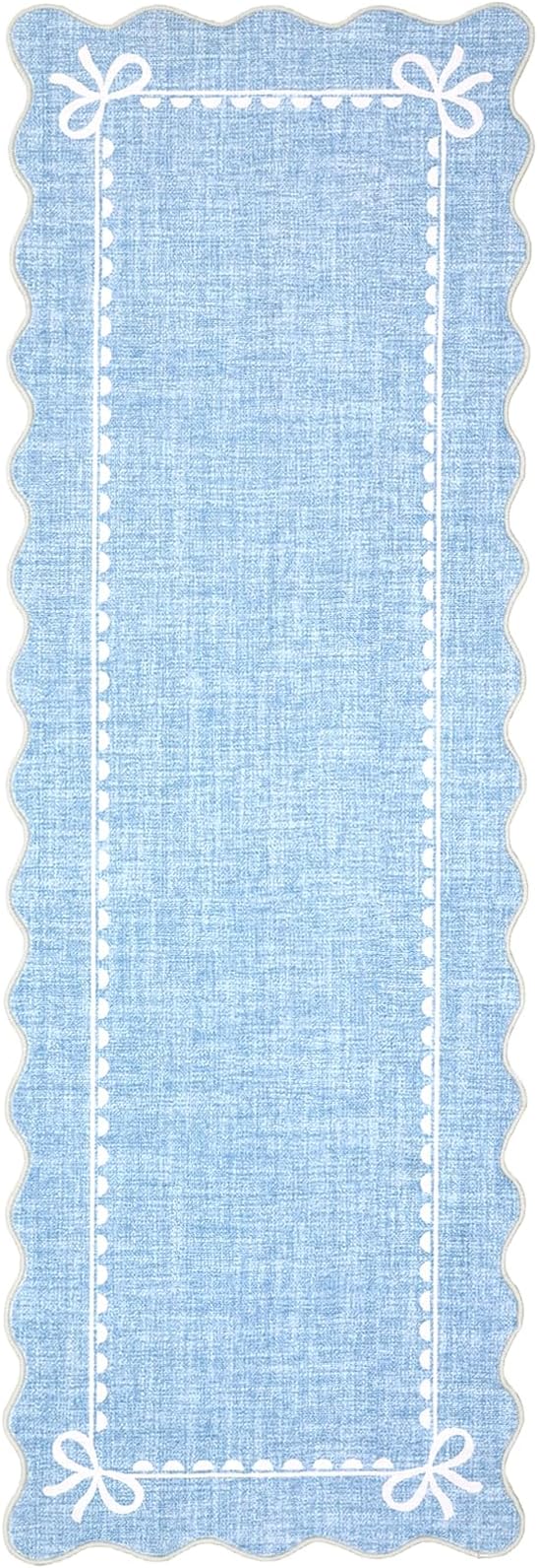 GarveeHome Scalloped Bow Rug for Living Room, Solid Blue Rug for Dorm, Washable - Image 4