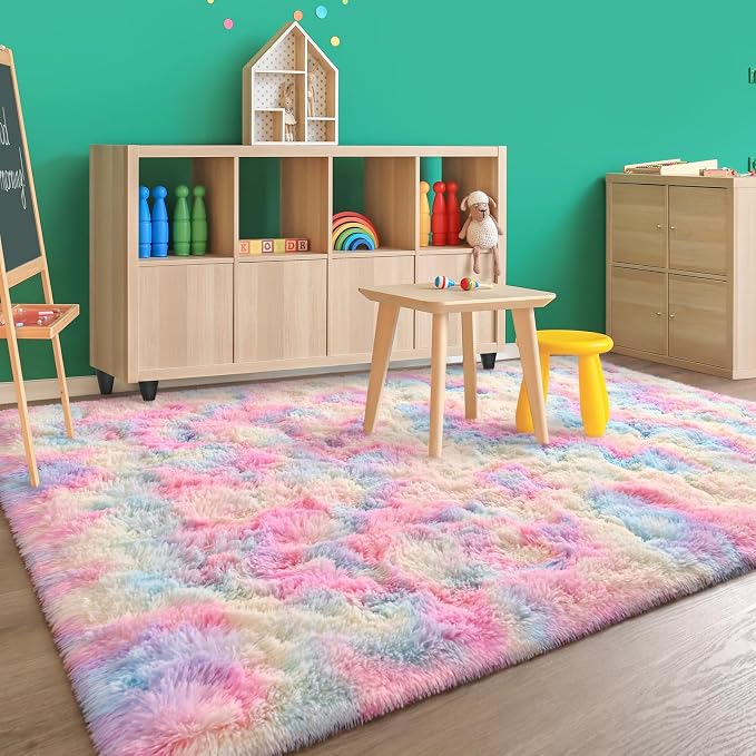 FlyDOIT Large Area Rugs for Living Room, 5x8 Feet Tie-Dyed Rainbow Shaggy Rug - Image 2