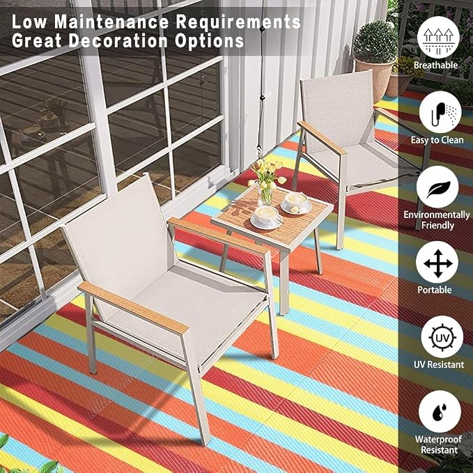 HUGEAR Outdoor Waterproof Rug 8'x10' Plastic Straw Rugs Washable Reversible - Image 3