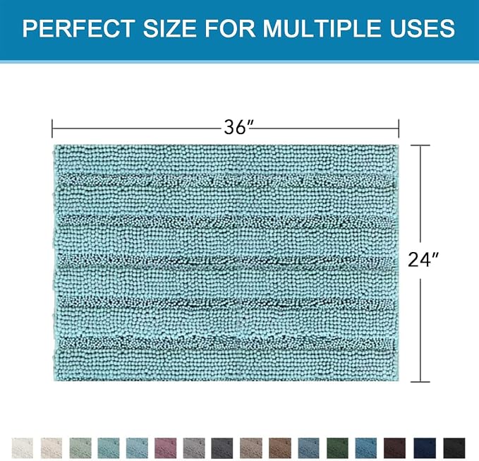 H.VERSAILTEX Bath Mats for Bathroom Non Slip Extra Thick Chenille Striped Bath - Image 2