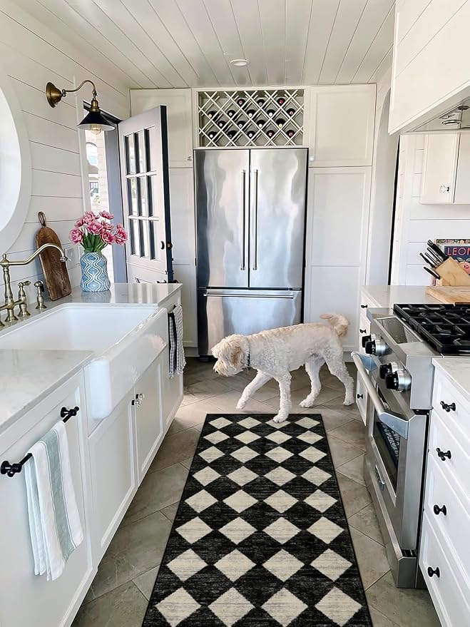Lahome Zelie Washable Black and White Kitchen Runner Rug, 2x5 Soft Non Slip - Image 3