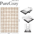 PureCozy Checkered Rug 9x12 Fluffy Shag Living Room Beige Area Rug Modern - Image 2