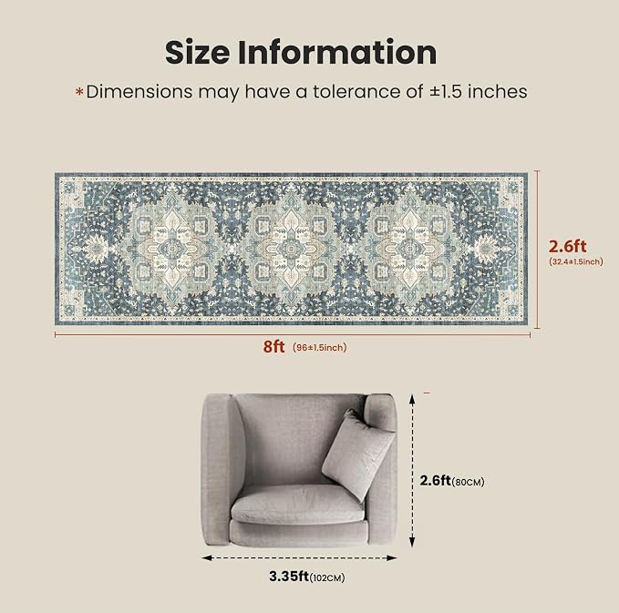 AMADA HOMEFURNISHING 2'6"x8' Washable Area Rug, Low-Profile Entryway Rug - Image 2